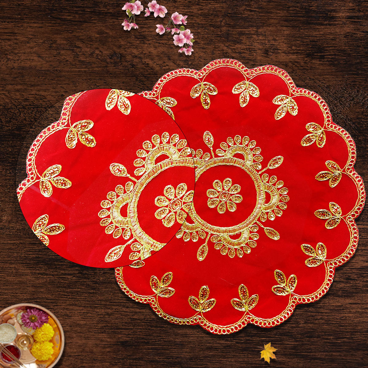 Red Velvet Round Designer Pooja Aasan