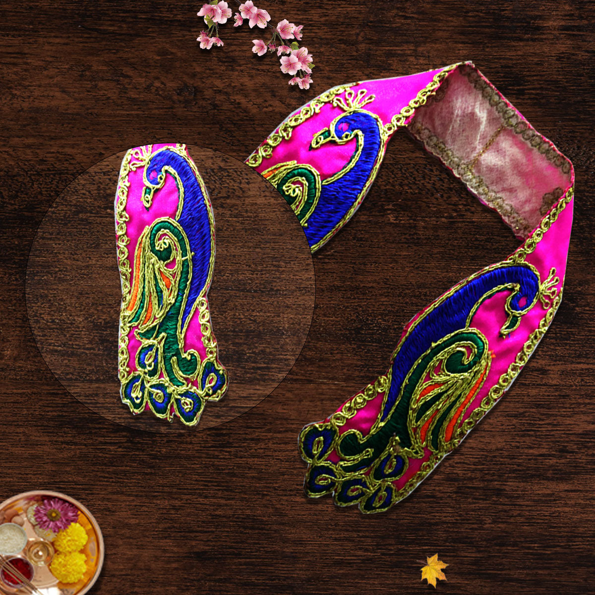 Peacock Theme Pink Embroidery Dupatta