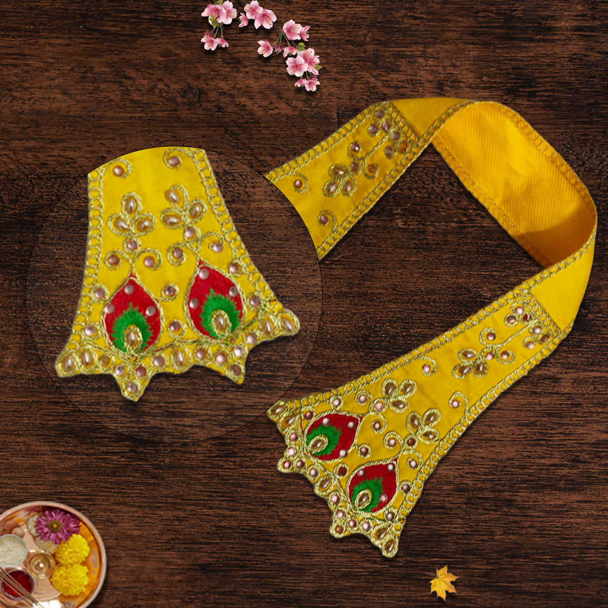 Handmade Embroidery Stonework Dupatta (Yellow)