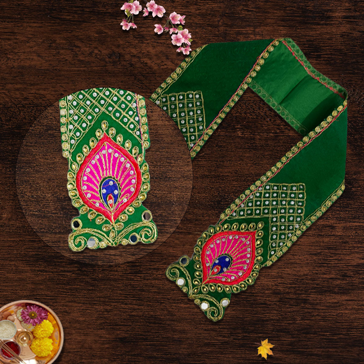 Moti Work Dupatta for Idol | Green