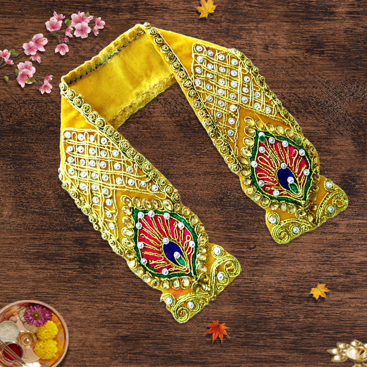 Moti Work Dupatta for Idol | Yellow