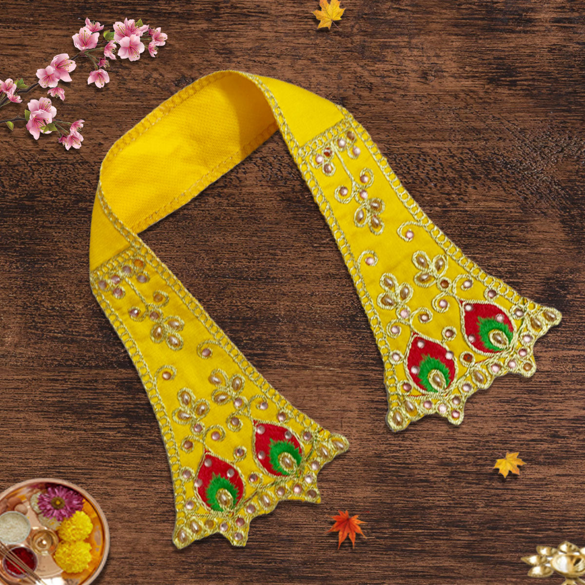 Handmade Embroidery Stonework Dupatta (Yellow)