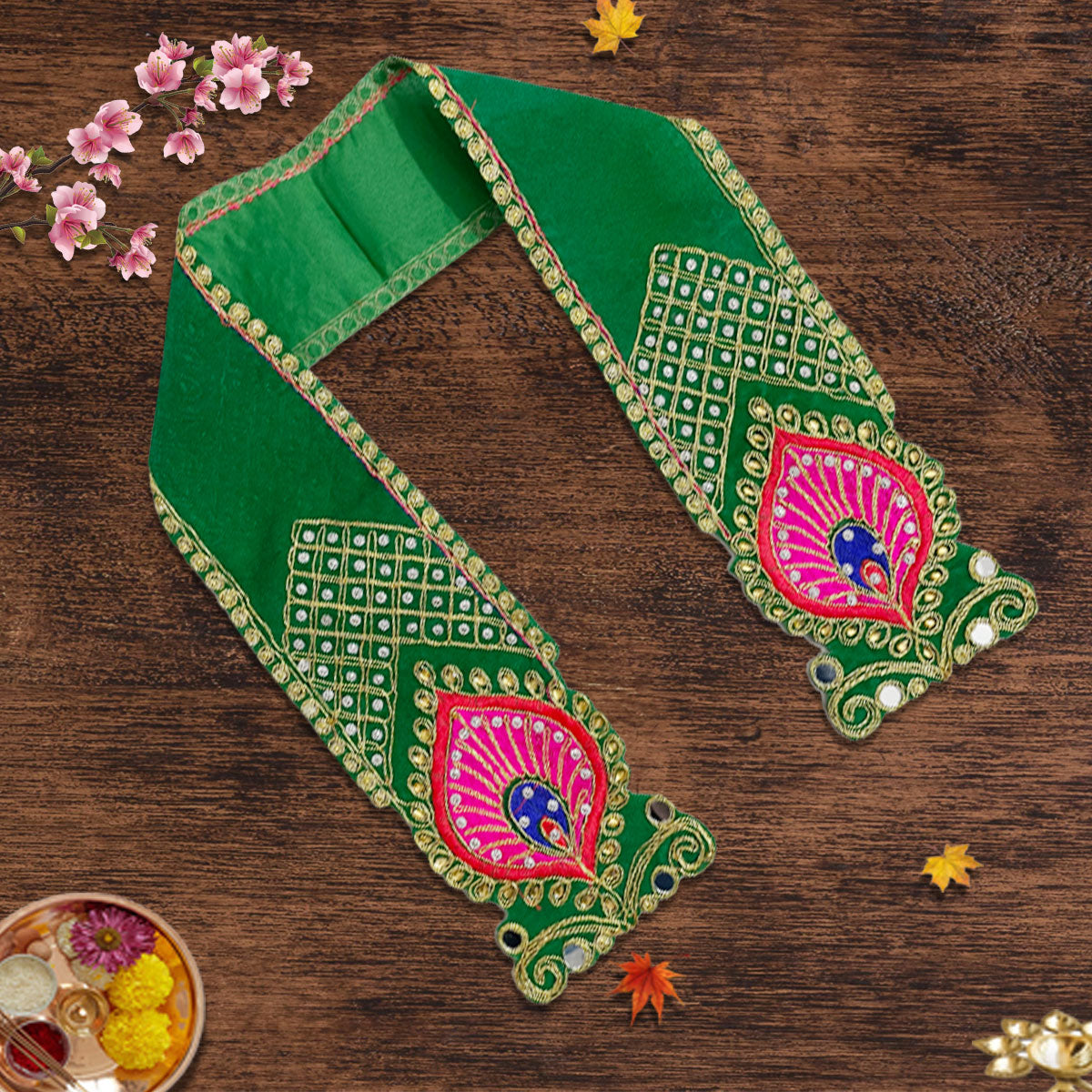 Moti Work Dupatta for Idol | Green