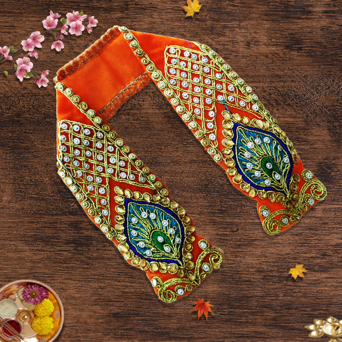 Moti Work Dupatta for Idol | Orange