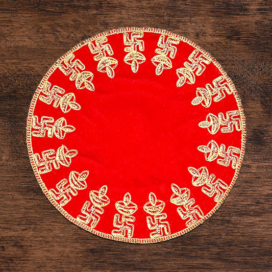 Swastik Diya Designer Round Pooja Aasan(Red)