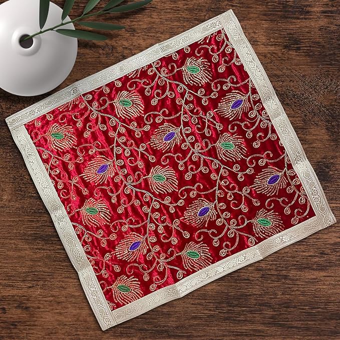 Red Square Designer Velvet Aasan For Placement Of Idols 60  x 60 cm