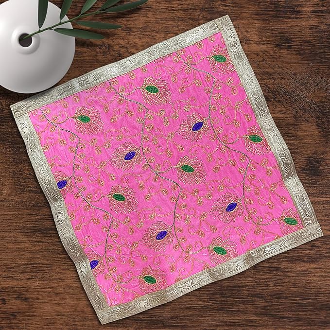 Pink Velvet Chowki Designer Aasan 60 x 60 cm