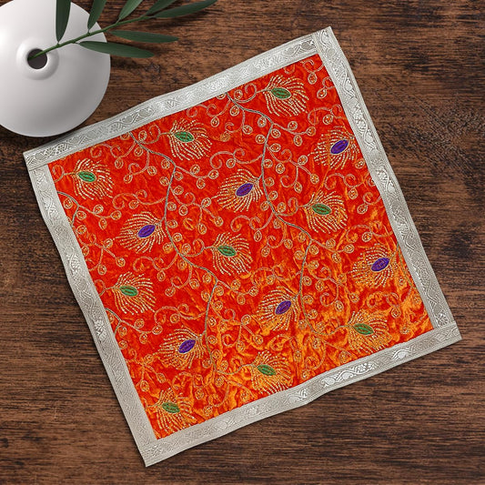 Orange Velvet Designer Chowki Aasan 60 x 60 cm