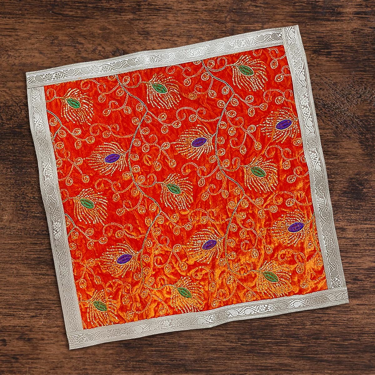 Orange Velvet Designer Chowki Aasan 60 x 60 cm