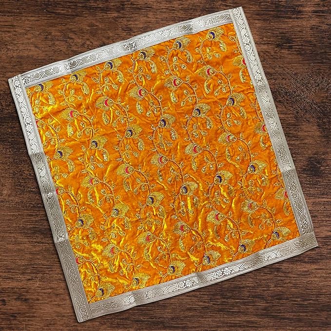 Yellow Velvet Chowki Designer Aasan 50 x 50cm