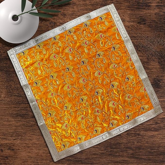 Yellow Velvet Chowki Designer Aasan 50 x 50cm