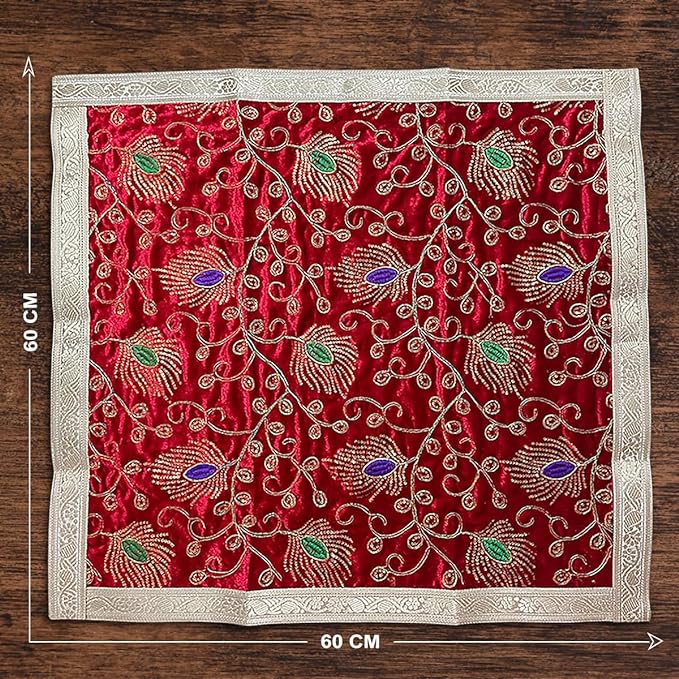 Red Square Designer Velvet Aasan For Placement Of Idols 60  x 60 cm