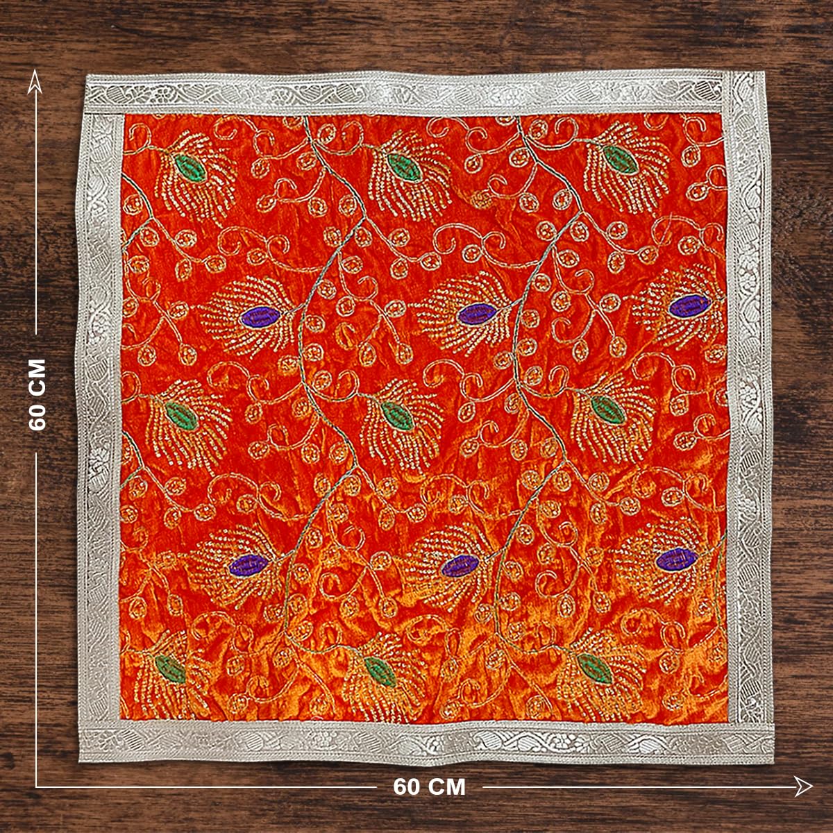 Orange Velvet Designer Chowki Aasan 60 x 60 cm