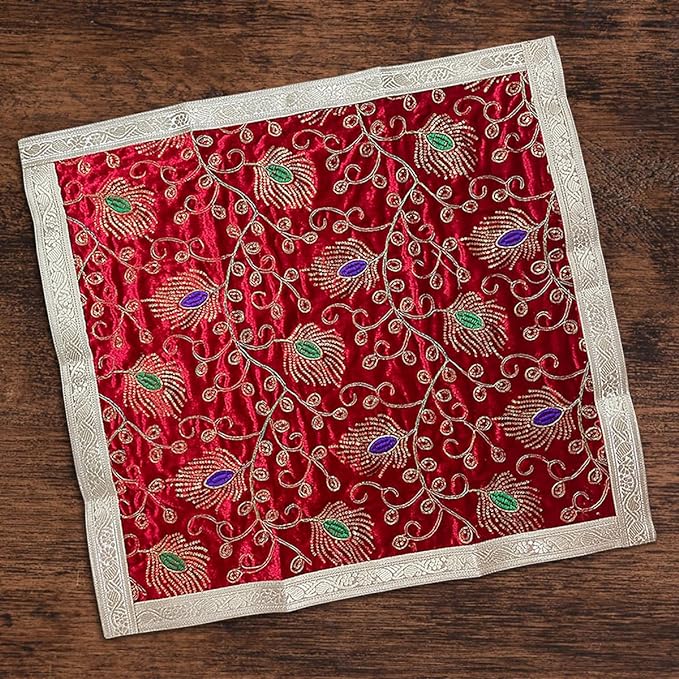 Red Square Designer Velvet Aasan For Placement Of Idols 60  x 60 cm