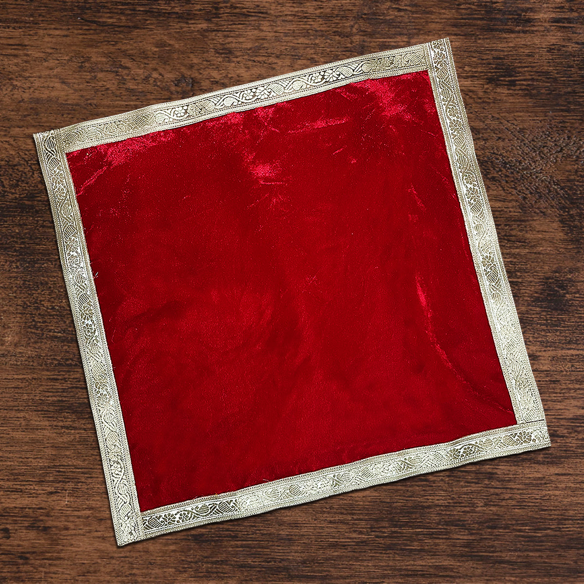 Red Velvet Plain Square Pooja Aasan 60 x 60 cm