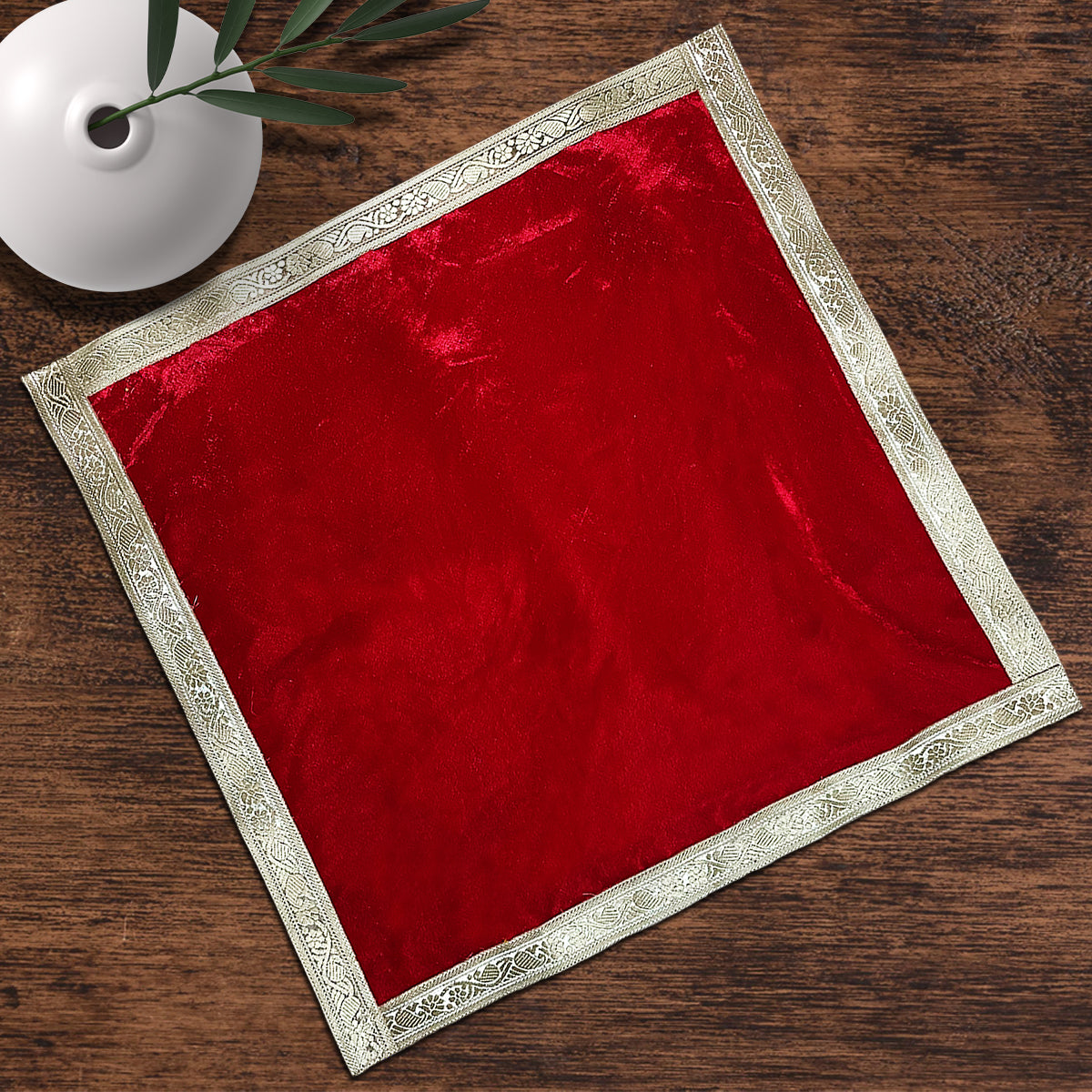 Red Velvet Plain Square Pooja Aasan 60 x 60 cm