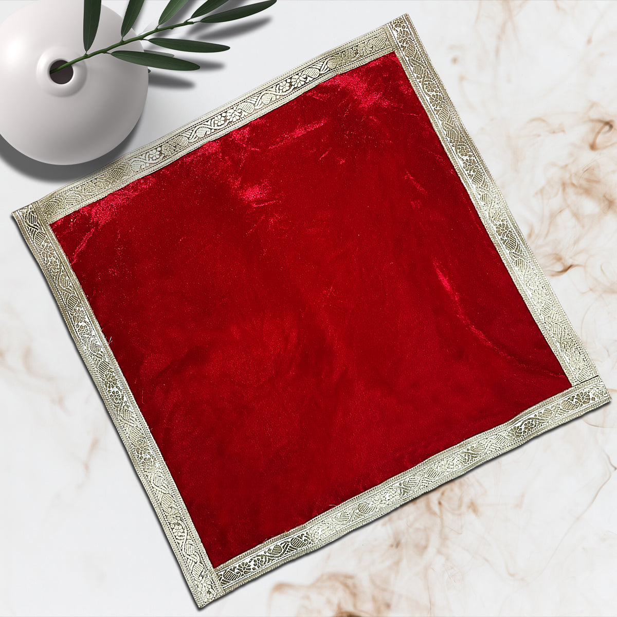 Red Velvet Plain Square Pooja Aasan 60 x 60 cm