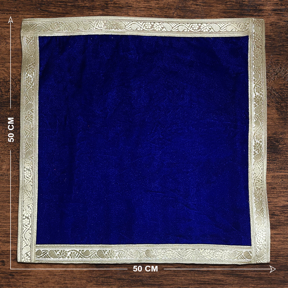 Blue Velvet Plain Pooja Aasan With Silver Lace for Chowki