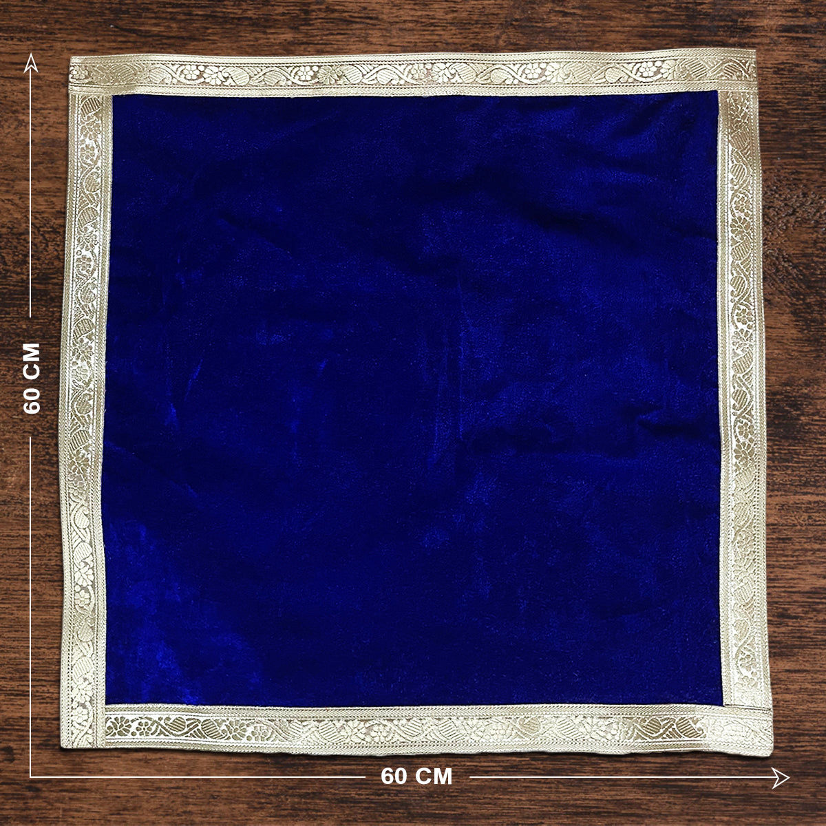 Blue Velvet Plain Pooja Aasan With Silver Lace for Chowki