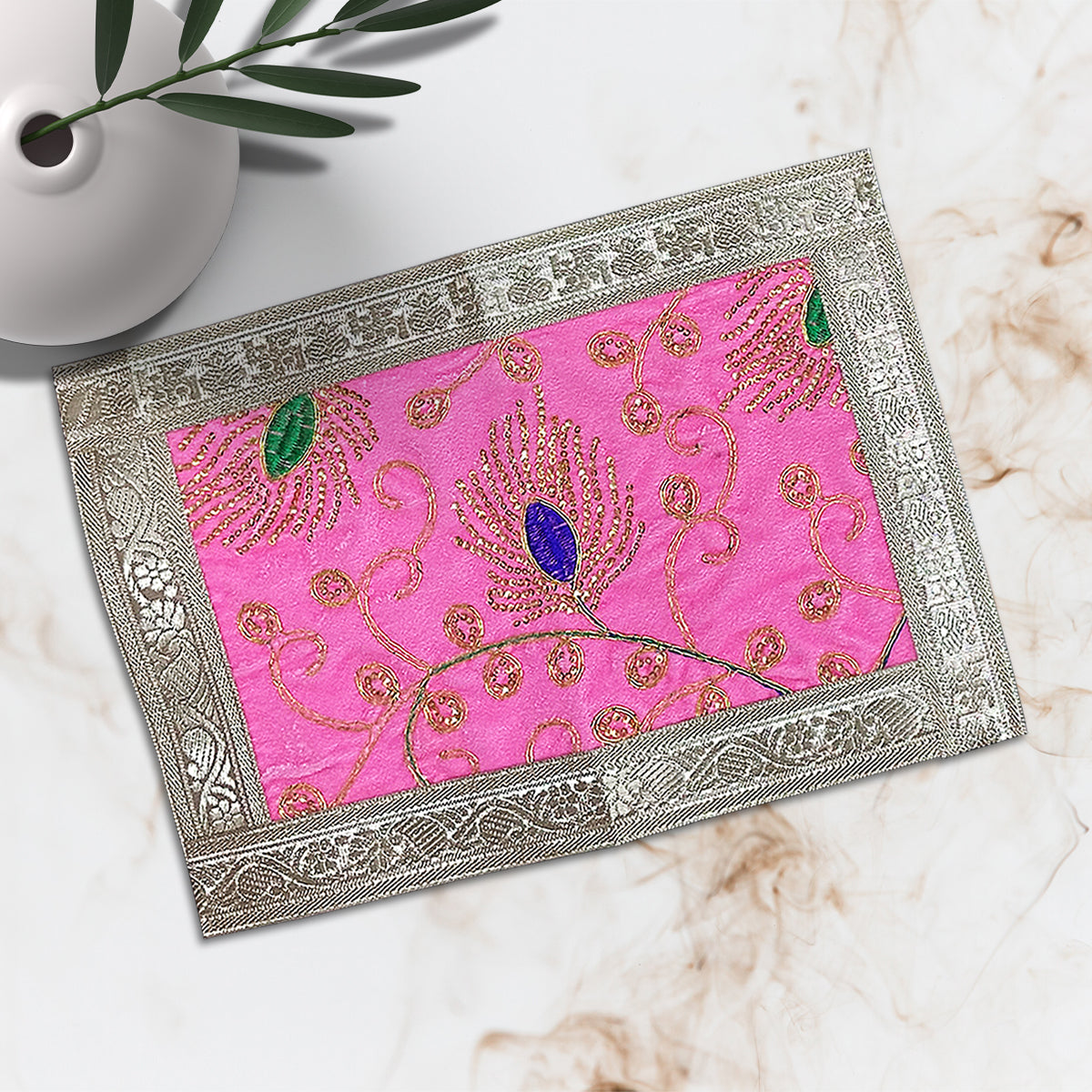 Premium Pink Designer Pooja Aasan 30 X 20 cm