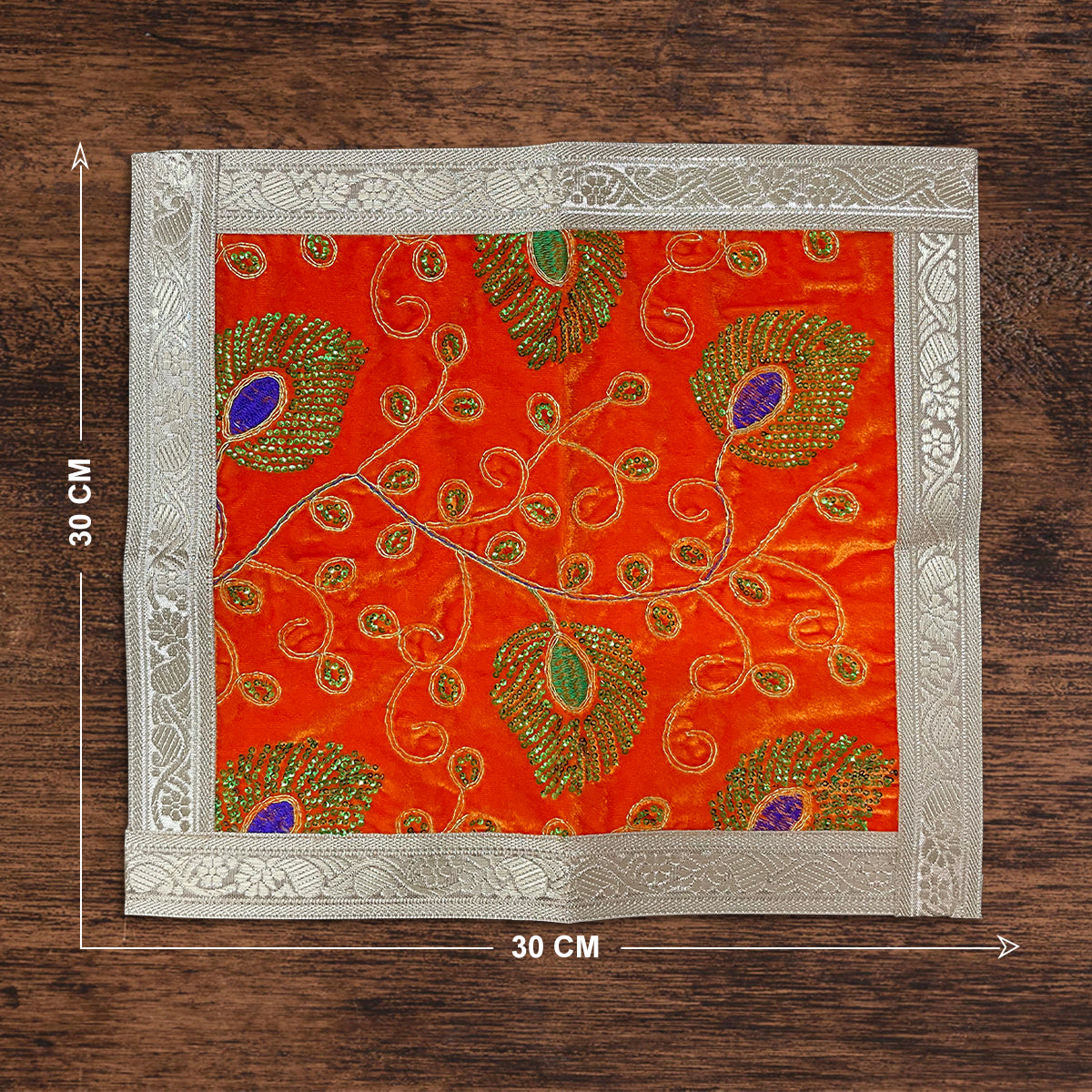 Orange Square Designer Velvet Aasan For Placement Of Idols