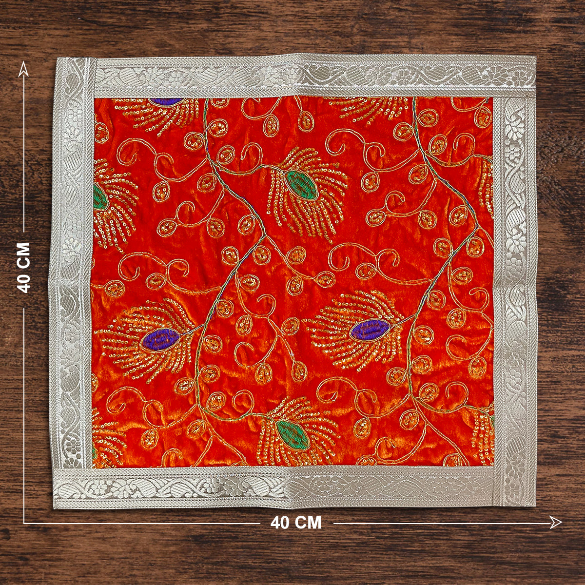 Orange Square Designer Velvet Aasan For Placement Of Idols