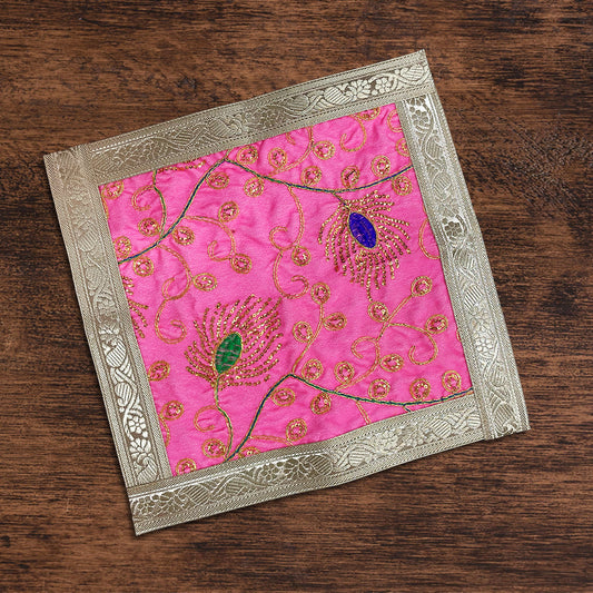 Pink Square Designer Velvet Aasan For Placement Of Idols 40 x 40 cm