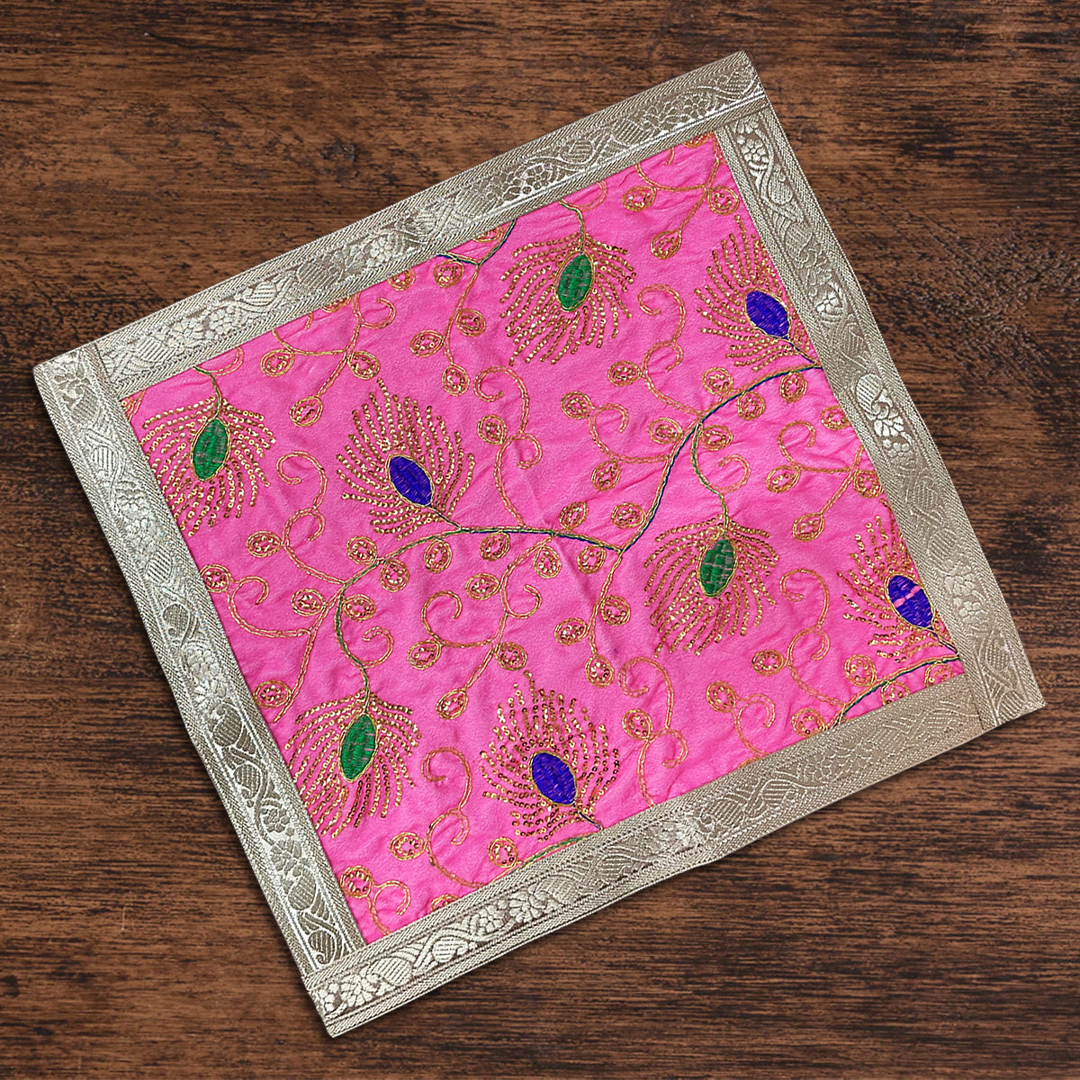 Pink Square Designer Velvet Aasan For Placement Of Idols 40 x 40 cm