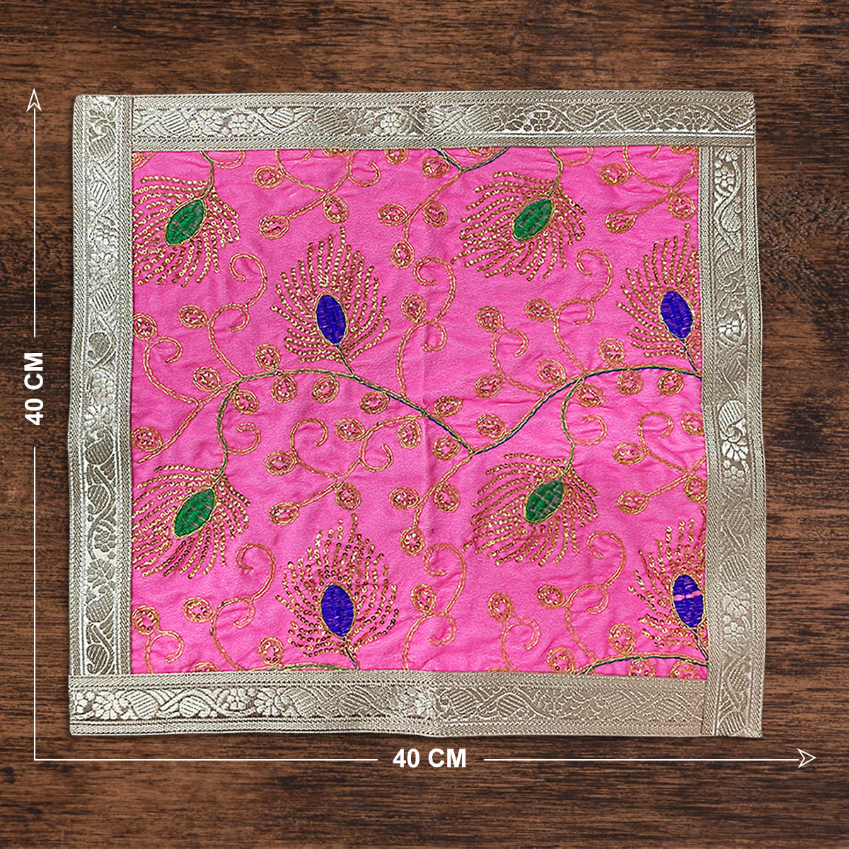 Pink Square Designer Velvet Aasan For Placement Of Idols 40 x 40 cm