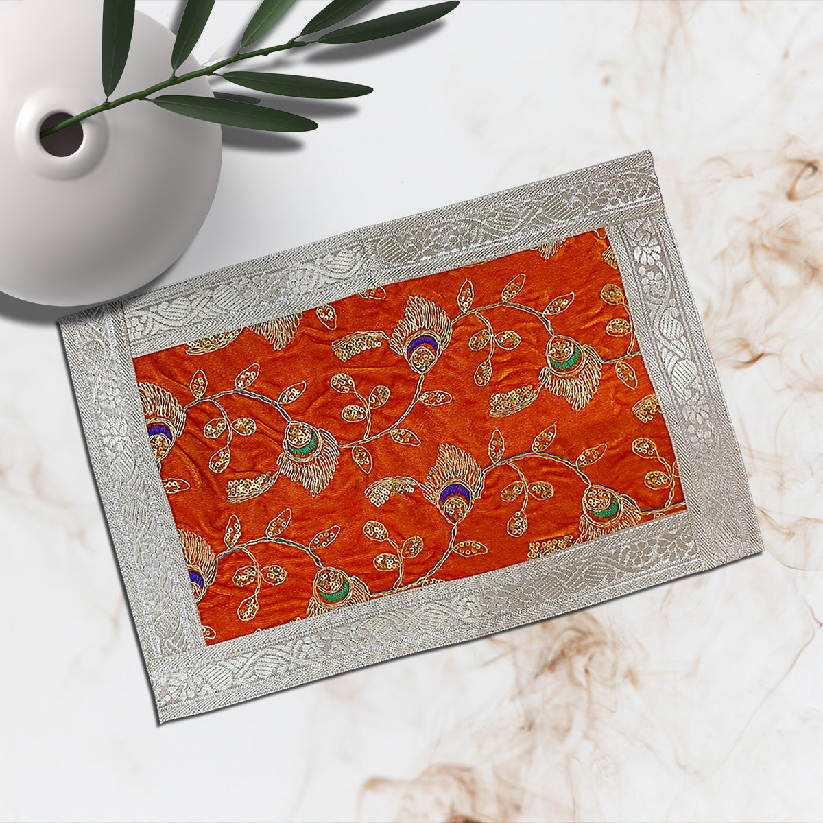 Orange Velvet Designer Pooja Aasan 30 * 20 cm