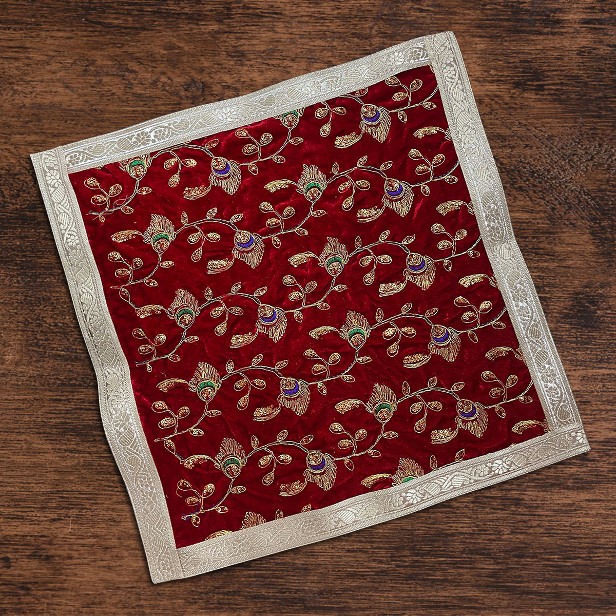 Red Velvet Square Designer Aasan 50 X 50 cm