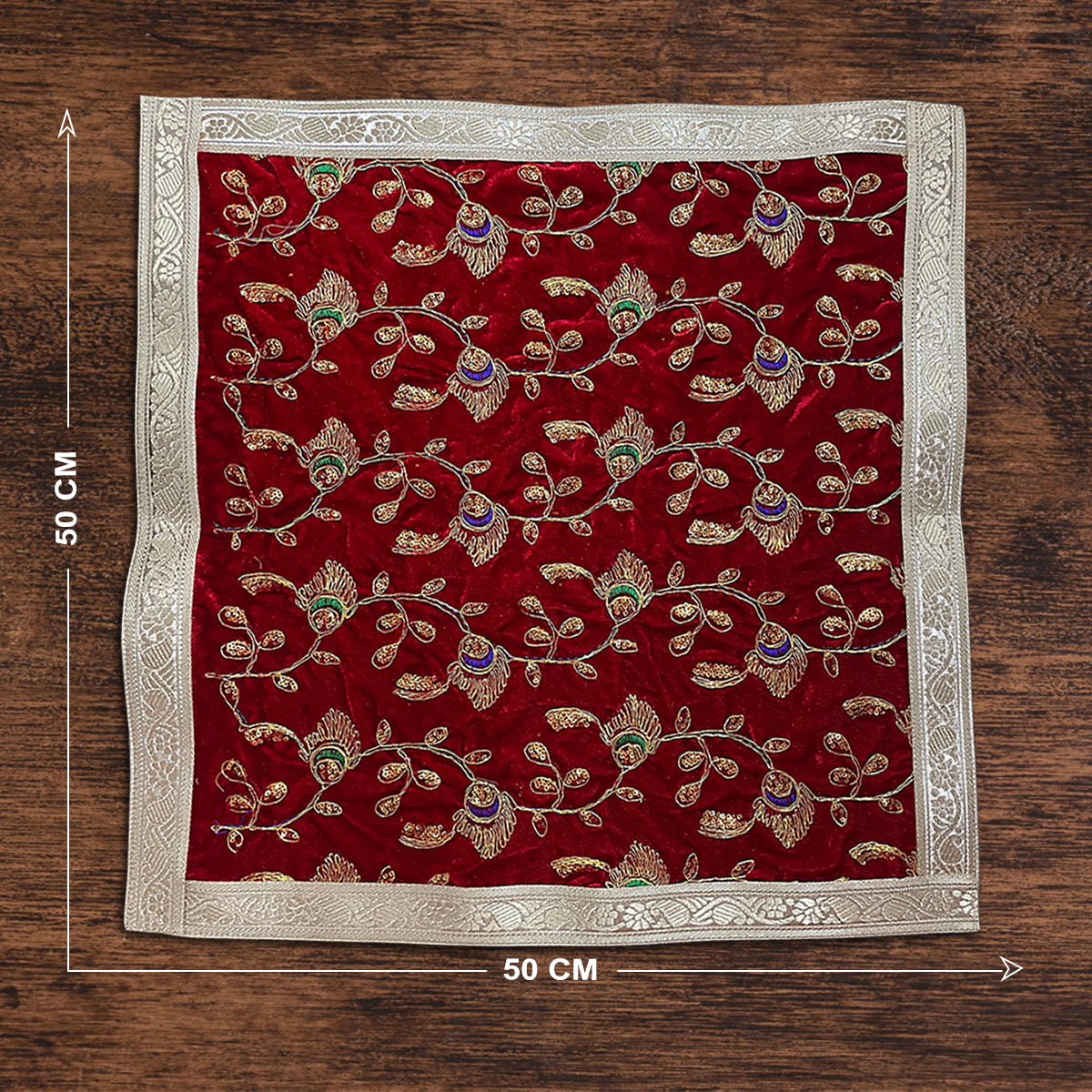 Red Velvet Square Designer Aasan 50 X 50 cm