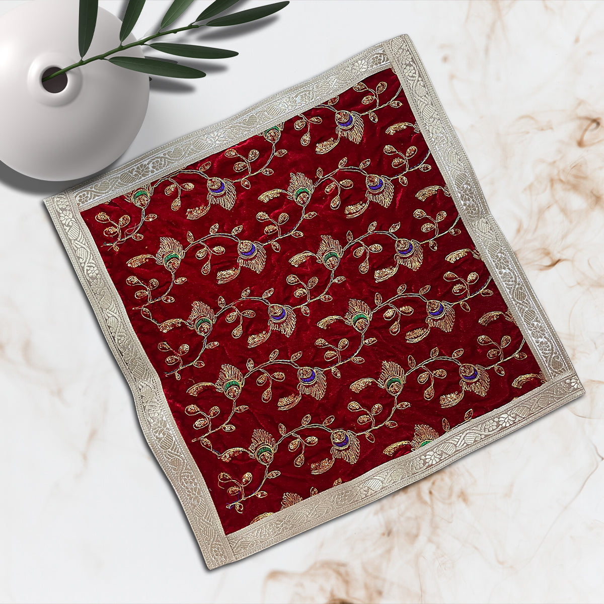 Red Velvet Square Designer Aasan 50 X 50 cm