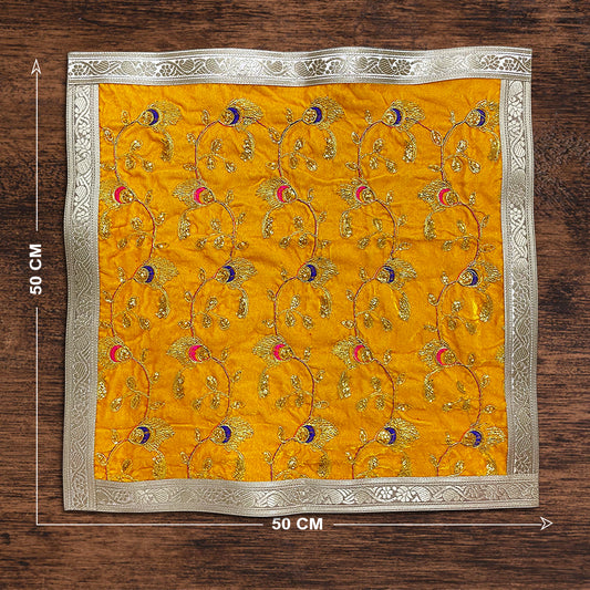 Yellow Velvet Chowki Designer Aasan 50 x 50cm