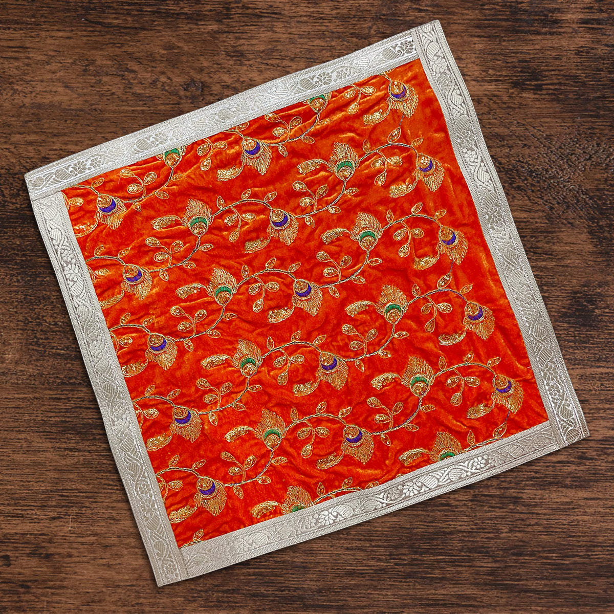 Orange Velvet Designer Chowki Aasan 60 x 60 cm