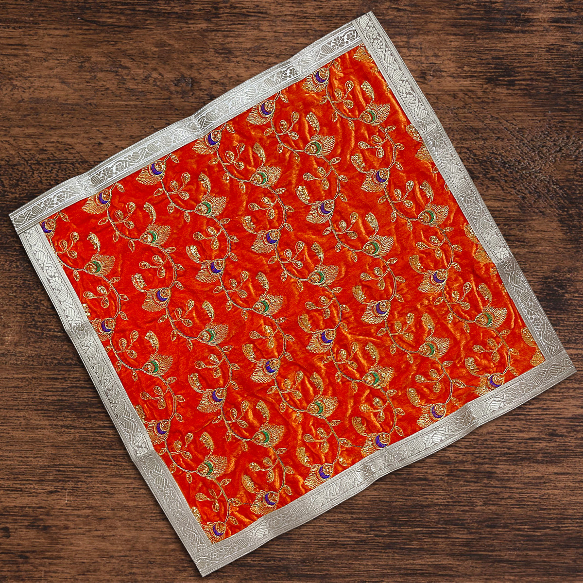 Orange Velvet Designer Chowki Aasan 60 x 60 cm