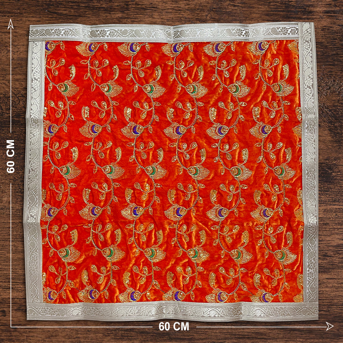 Orange Velvet Designer Chowki Aasan 60 x 60 cm