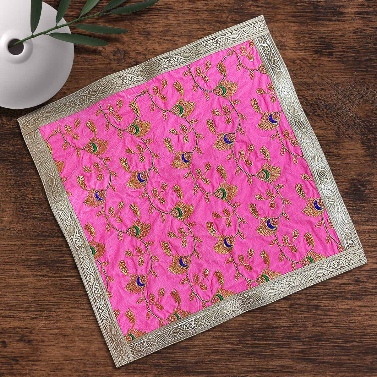 Pink Velvet Chowki Designer Aasan 60 x 60 cm