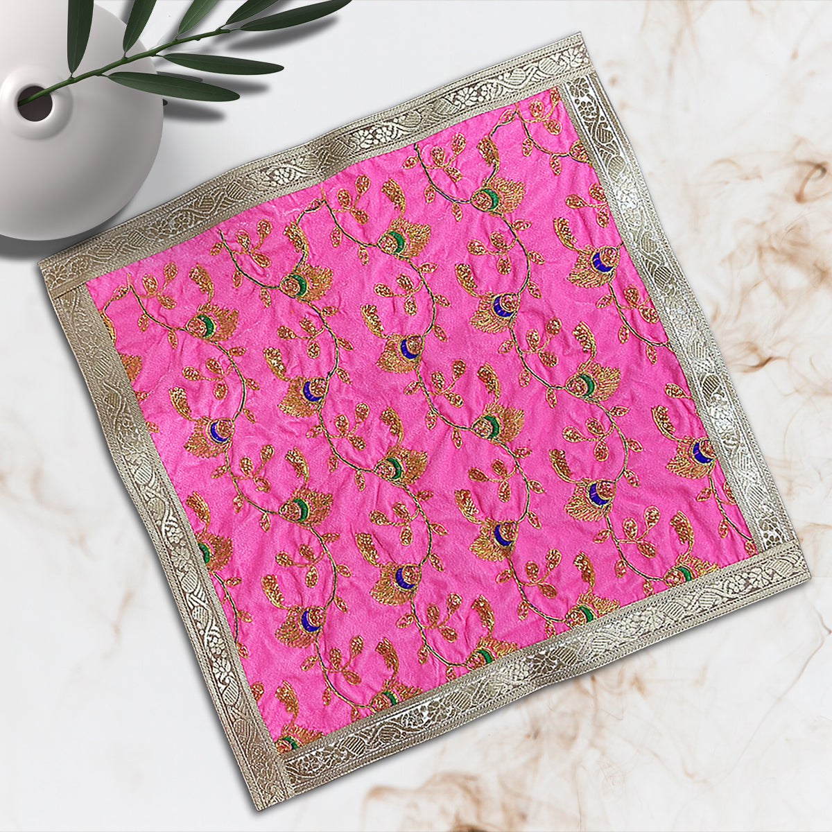 Pink Velvet Chowki Designer Aasan 60 x 60 cm