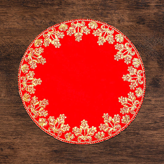 Red Velvet Designer Aasan for Pooja (Round)