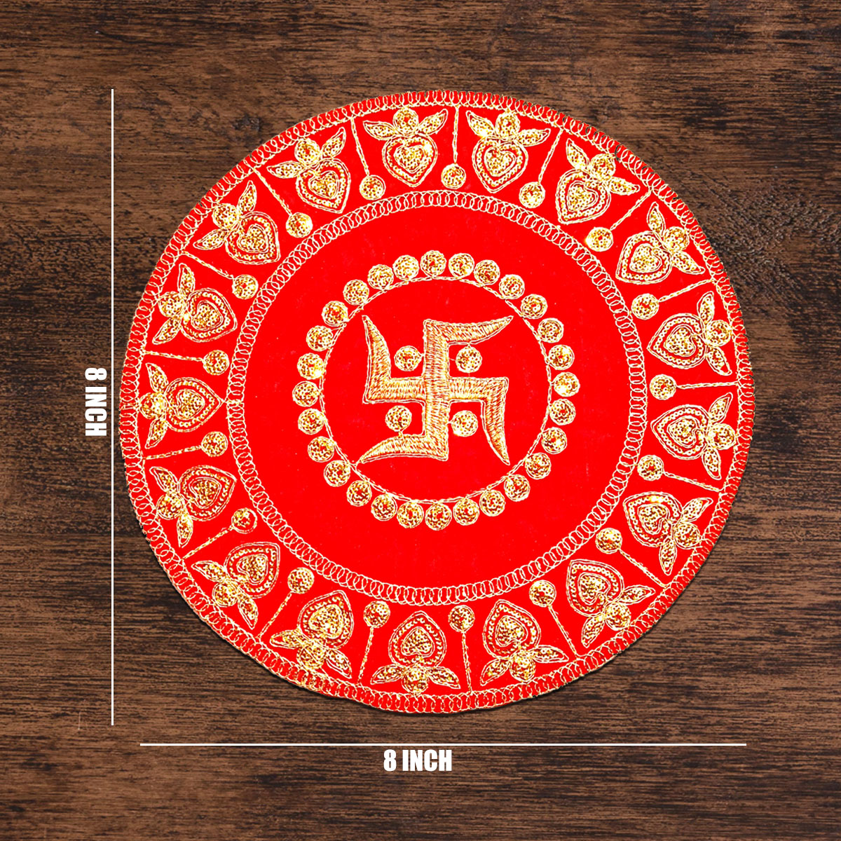 Red Swastik Kalash Round Designer Pooja Aasan