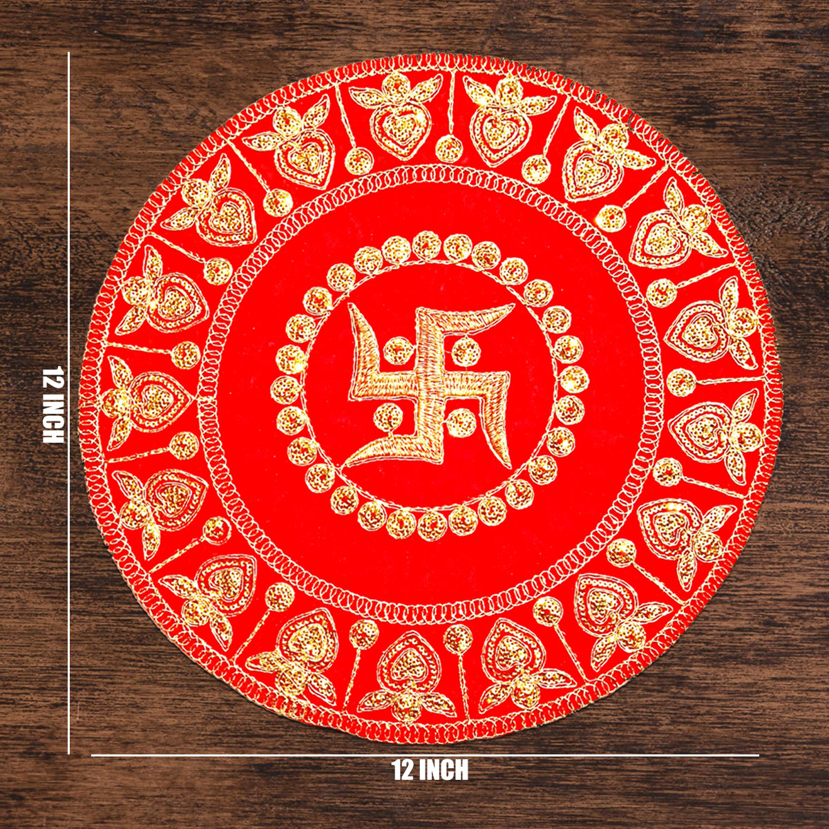 Red Swastik Kalash Round Designer Pooja Aasan