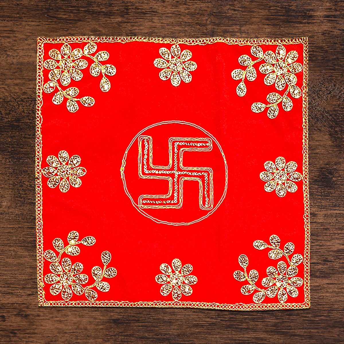 Red Velvet Swastik Designer Pooja Aasan mat (Square)