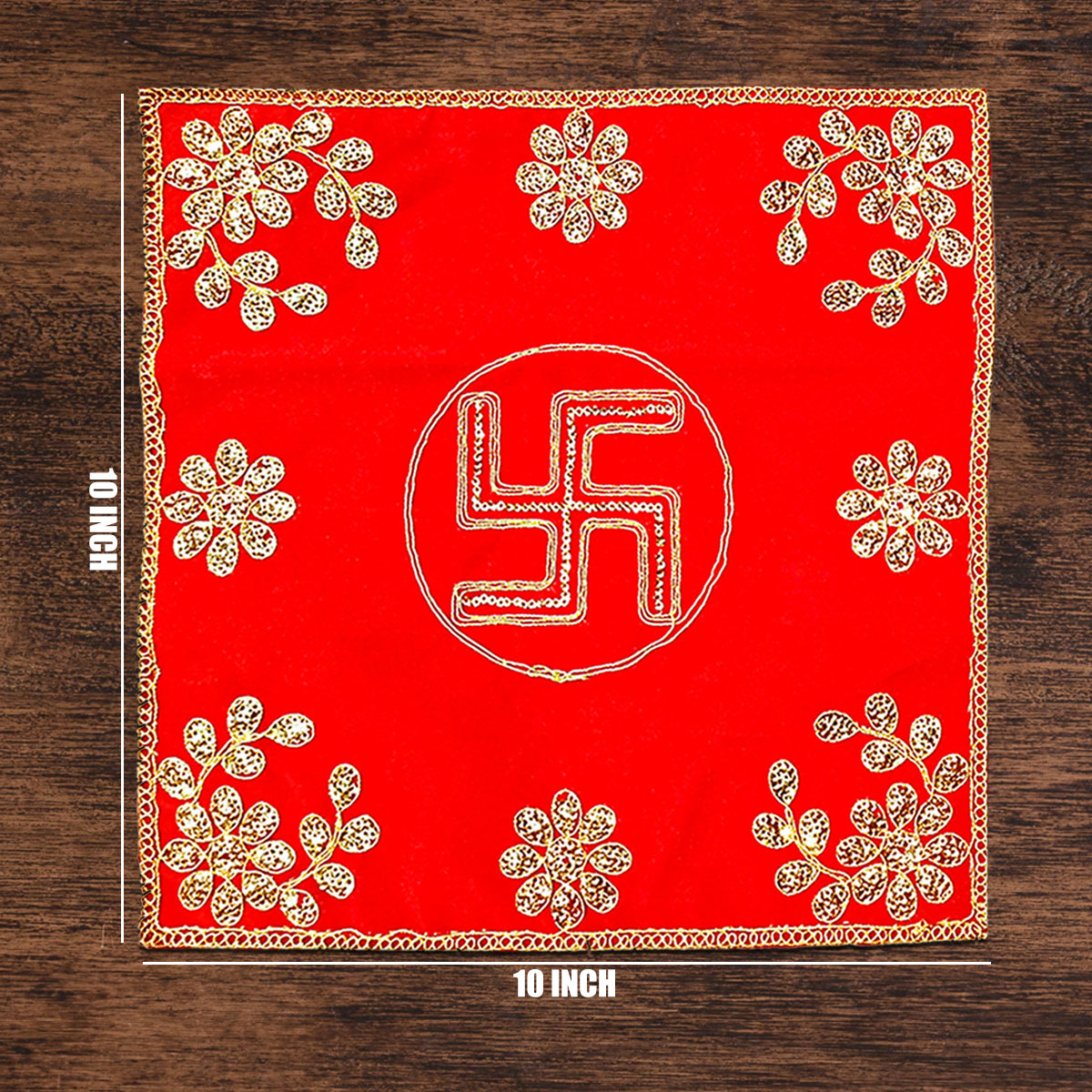 Red Velvet Swastik Designer Pooja Aasan mat (Square)