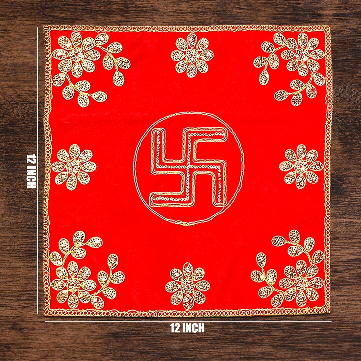 Red Velvet Swastik Designer Pooja Aasan mat (Square)