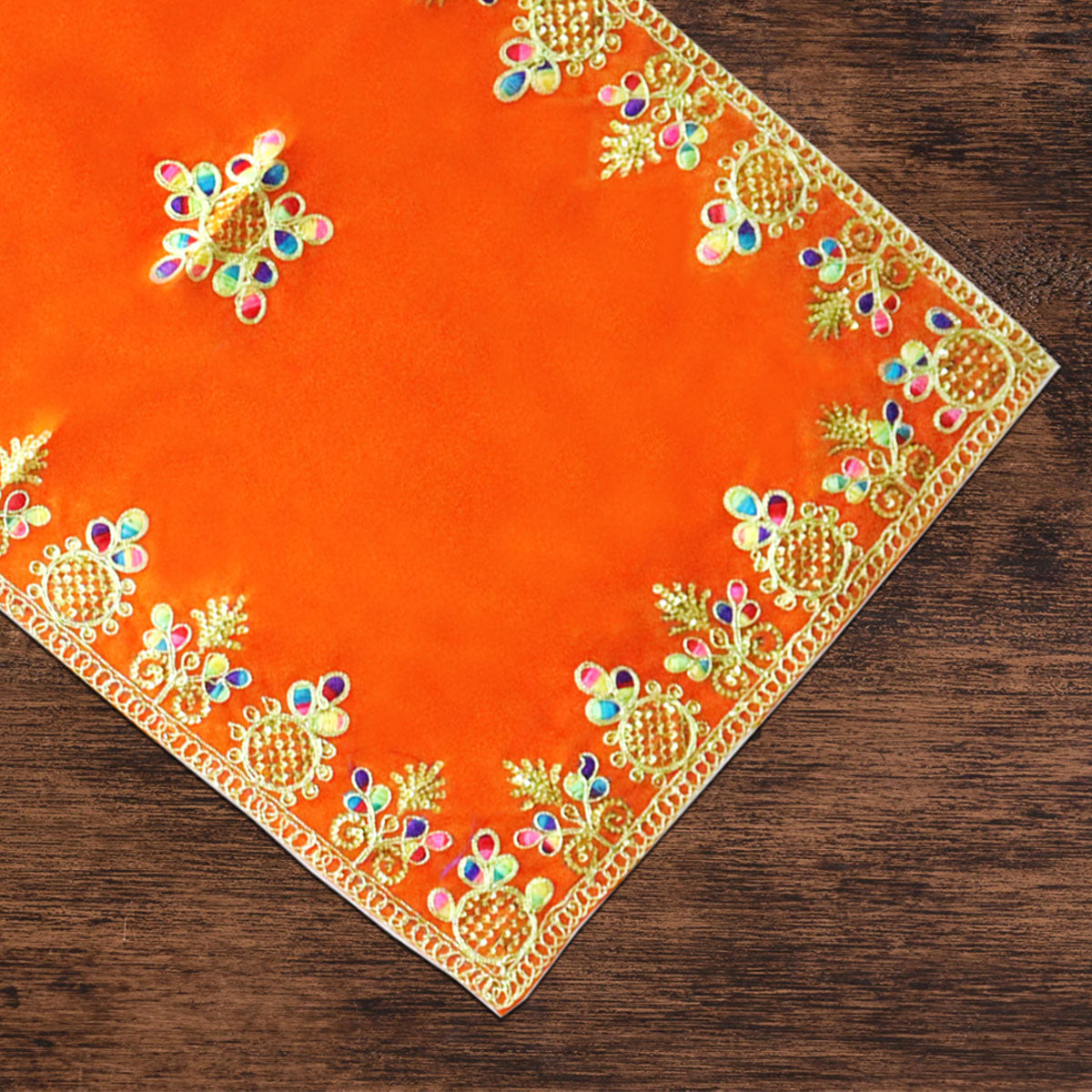 Orange Velvet Embroidery Designer Aasan