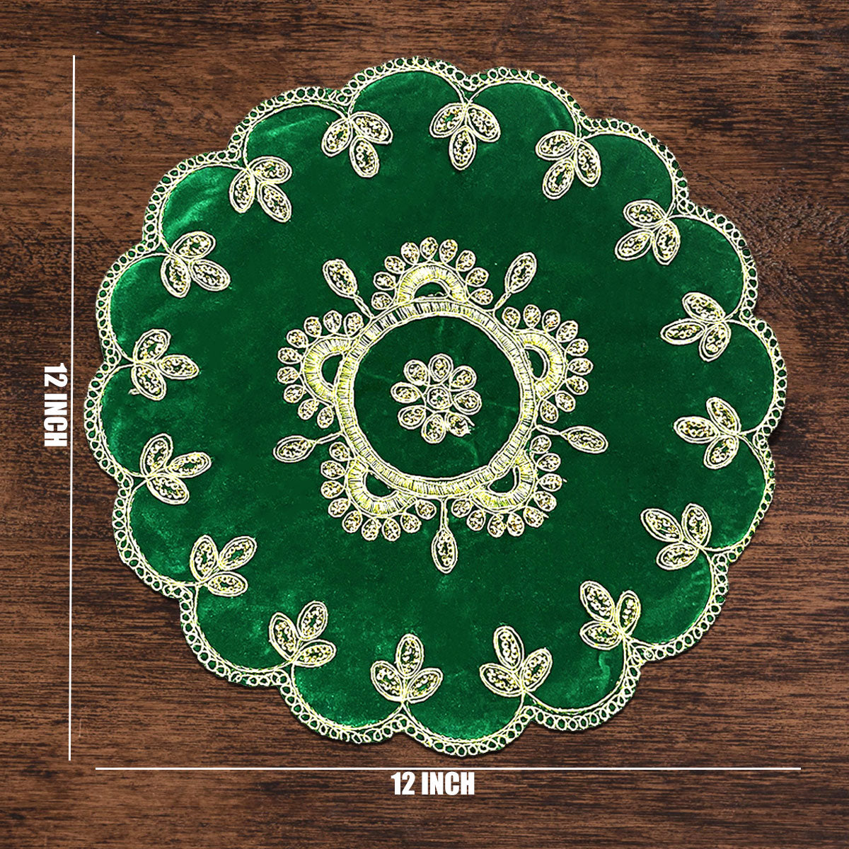 Designer Green Velvet Round Pooja Aasan 12"