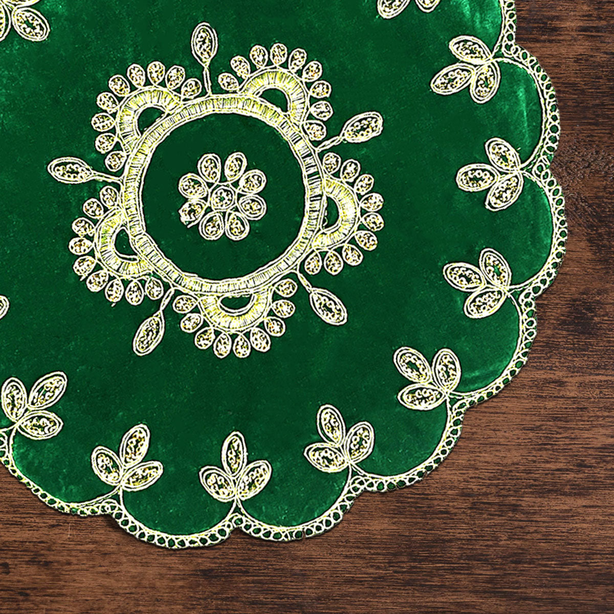 Designer Green Velvet Round Pooja Aasan 12"