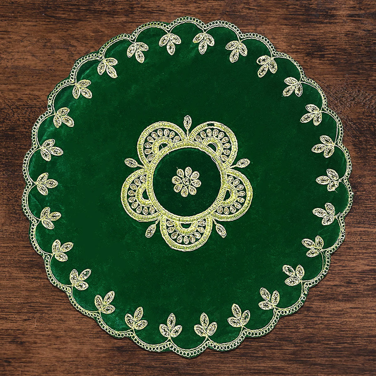 Designer Green Velvet Round Pooja Aasan 18"