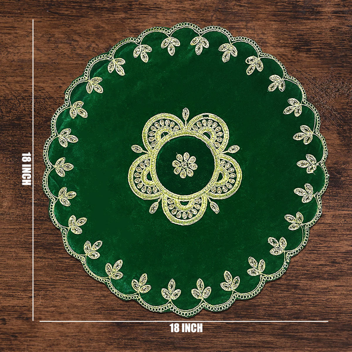 Designer Green Velvet Round Pooja Aasan 18"